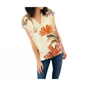 NEW MONOPLAZA carmen v-neck boxy linen blend top in red cream